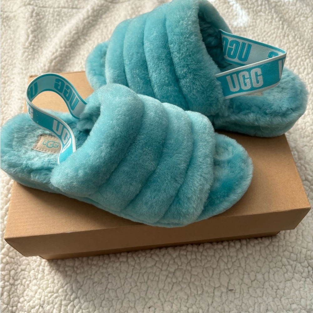 UGG Fluffy Blue Slippers